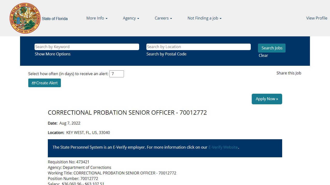 CORRECTIONAL PROBATION SENIOR OFFICER - 70012772 - Florida