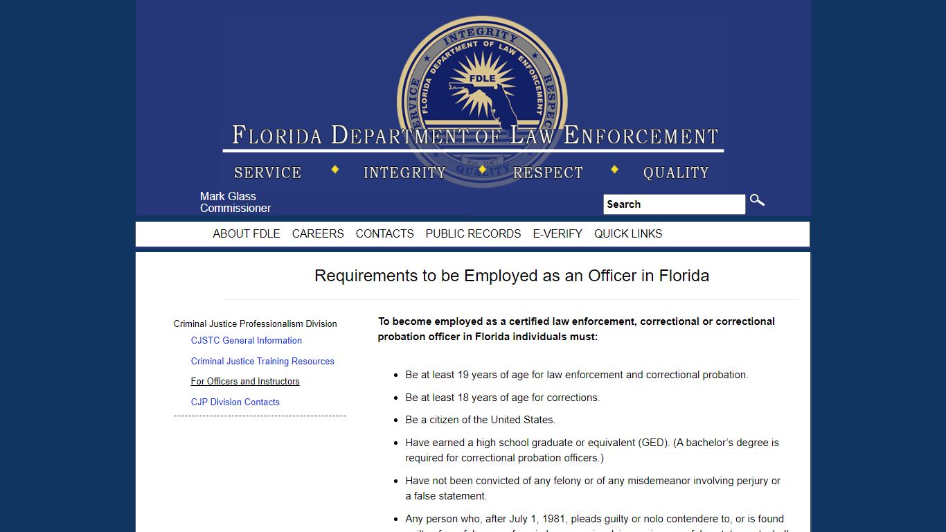 Requirements to be Employed as an Officer in Florida